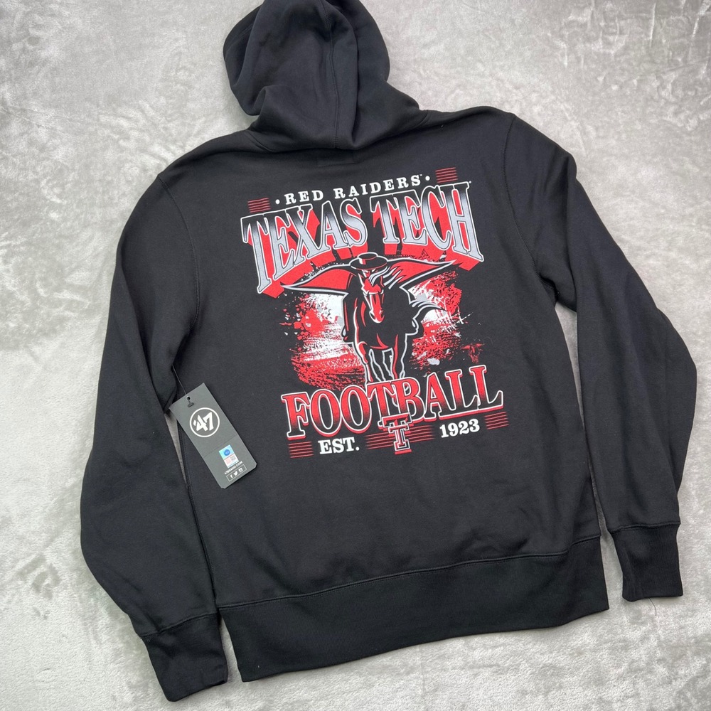 '47 Brand Texas Tech Red Raiders Hoodie Mens Small Black Football Graphic Fleece